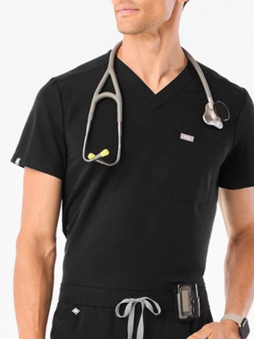 Figs Men's Black Leon V-Neck Medical Scrub Top